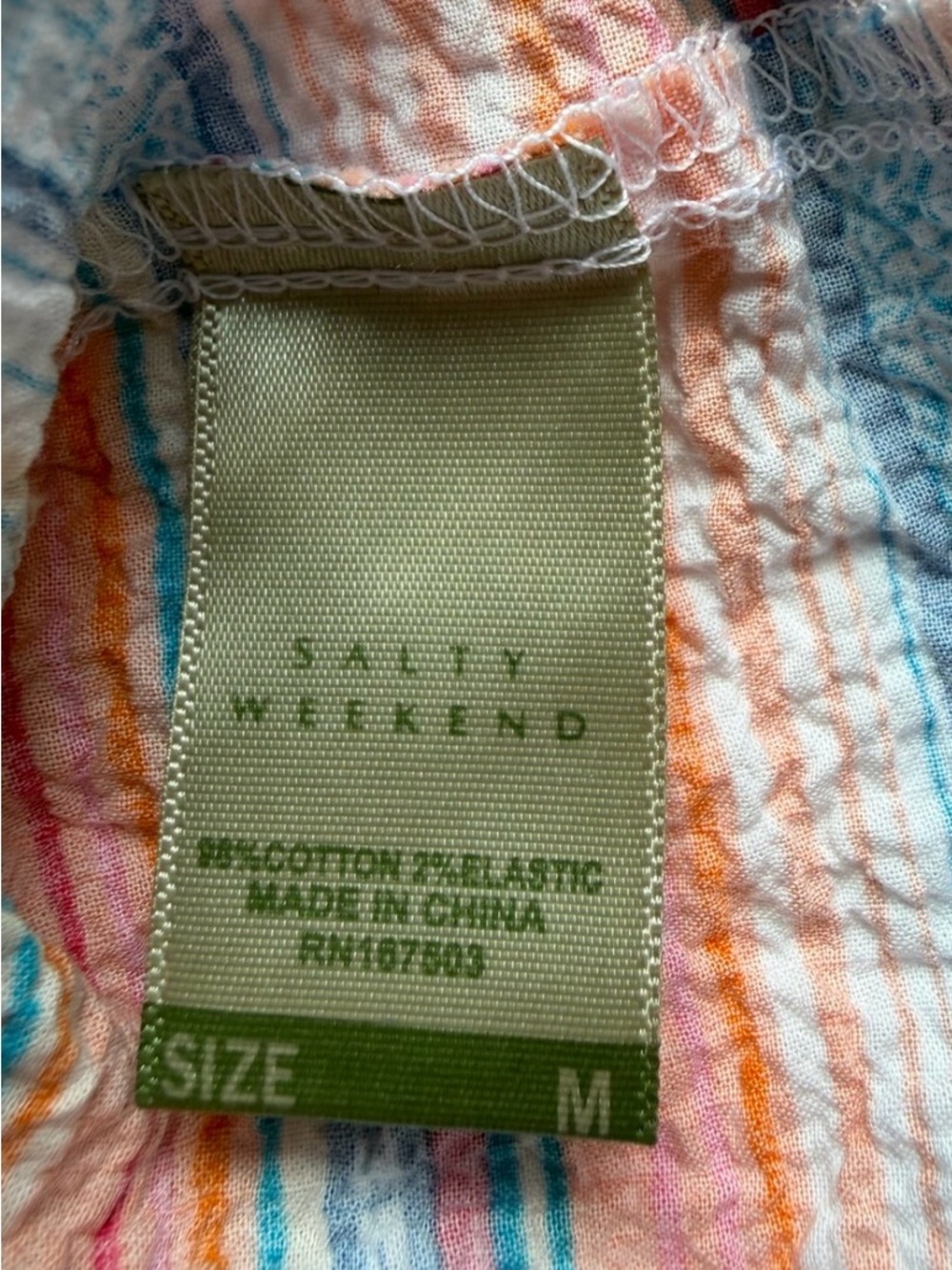 Salty Weekend Multicolor Striped Crinkle Seersucker Button Up Shirt M Festival - Picture 8 of 10